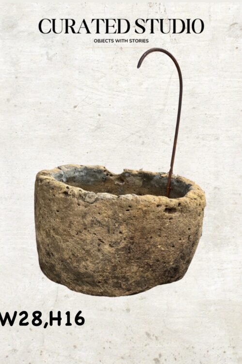 28” Vintage Limestone Trough With Gooseneck