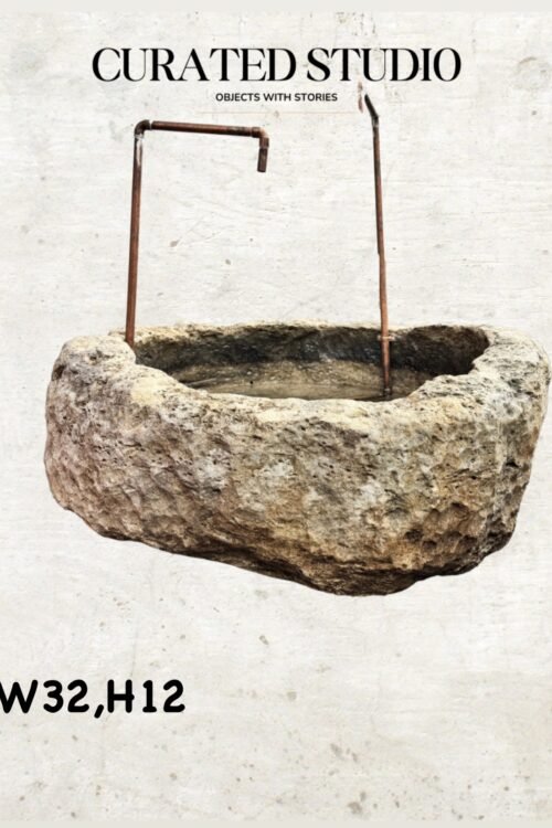 32” Vintage Limestone Trough With Double Water Feature