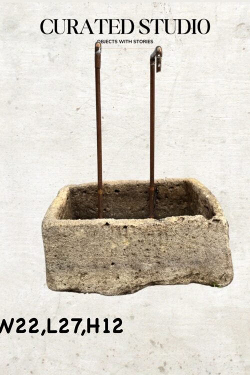 22” Vintage Limestone Trough With Double Water Feature