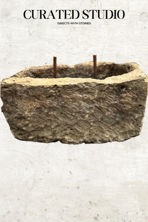 27” Vintage Limestone Trough With Double Water Feature