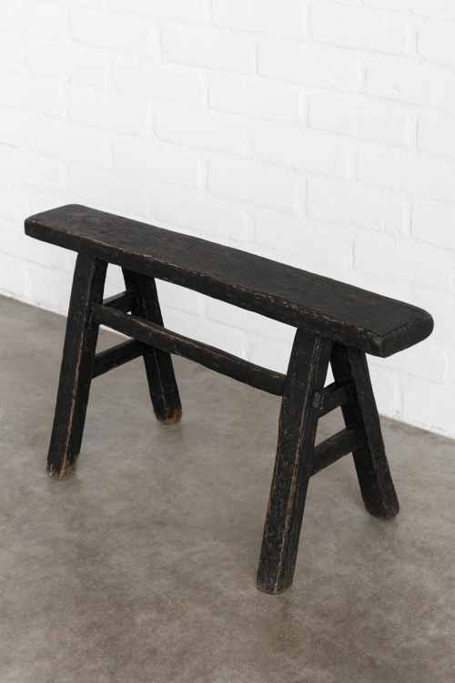 Vintage Antique Black Elmwood Bench