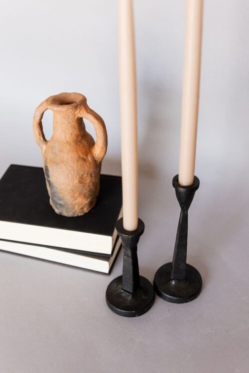 Mini Taper Candle Holders – Set of 2 | 5” & 7” H | Matte Blk