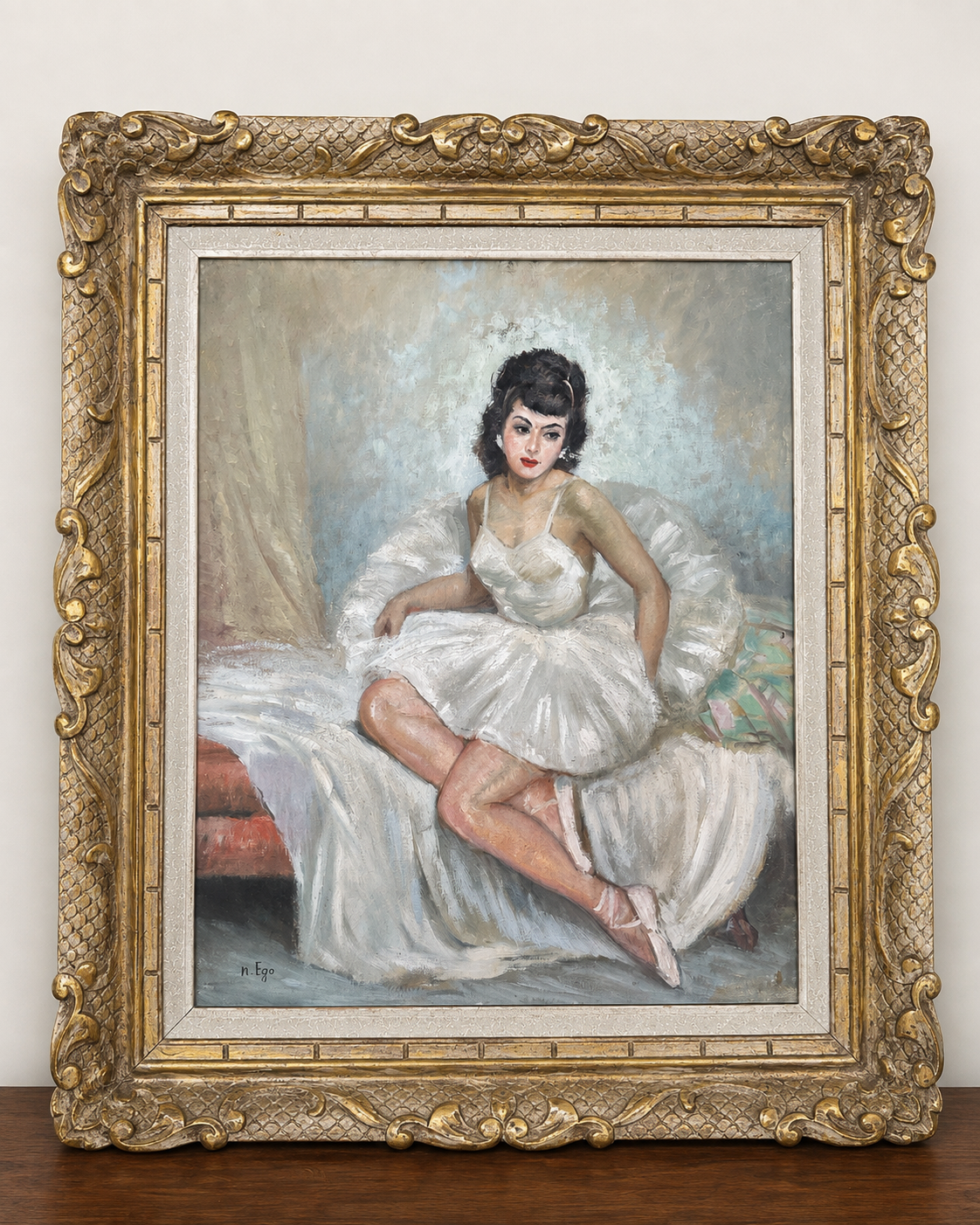 3375f414 ee01 4531 bec6 93b38c051f69 1 Signed Vintage Ballerina Portrait in Ornate Gilt Frame Signed Vintage Ballerina Portrait in Ornate Gilt Frame - Image 4
