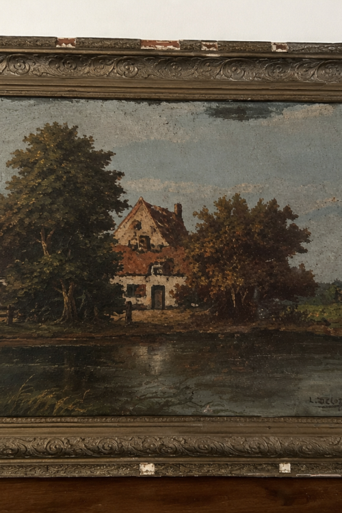 Signed Vintage Landscape Painting in Decorative Frame