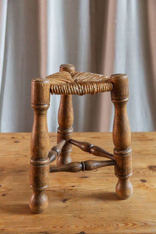 Vintage French Three-Legged Rush Stool