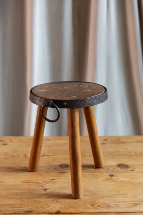 Vintage French Round Tripod Stool