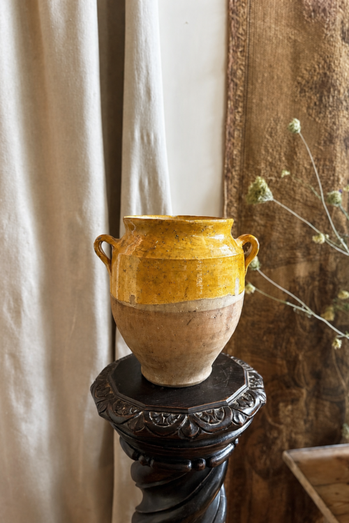 Antique French Yellow Glazed Confit Pot 11”