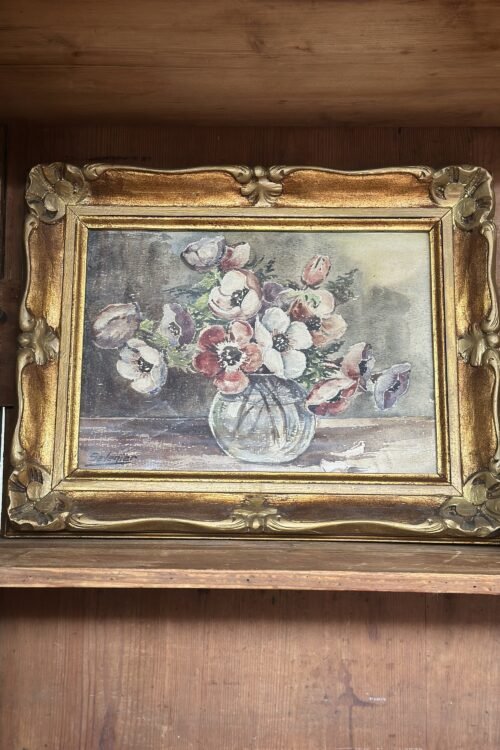 Signed Vintage Floral Still Life in Gilt Frame