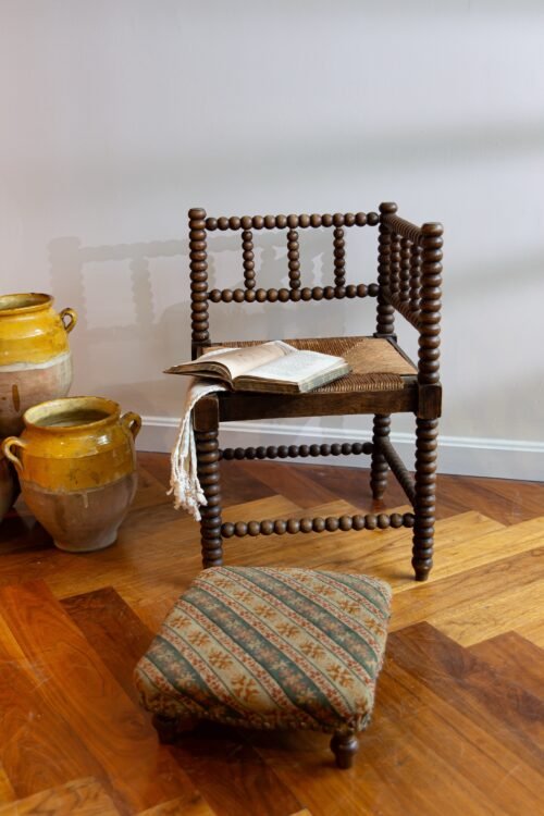 Vintage French Upholstered Footstool