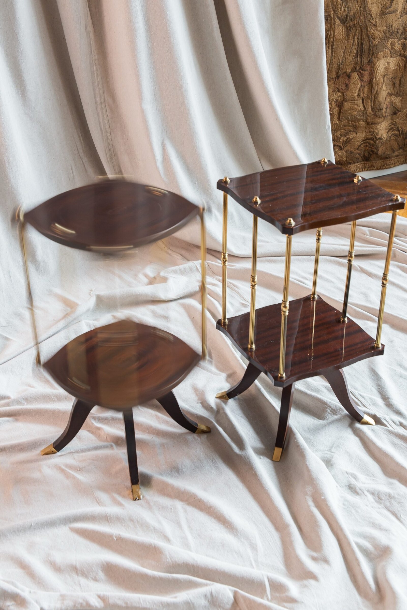 mg 6800 scaled French Art Deco Mahogany & Brass Swivel Drinks Table French Art Deco Mahogany & Brass Swivel Drinks Table