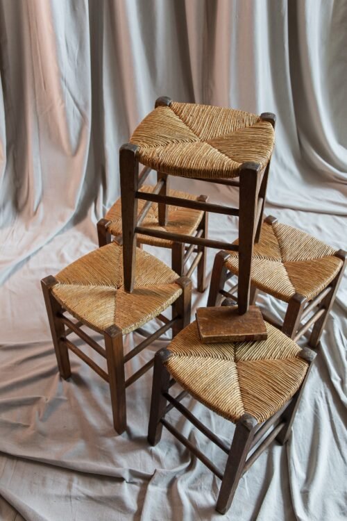 Vintage French Rush Seat Stools